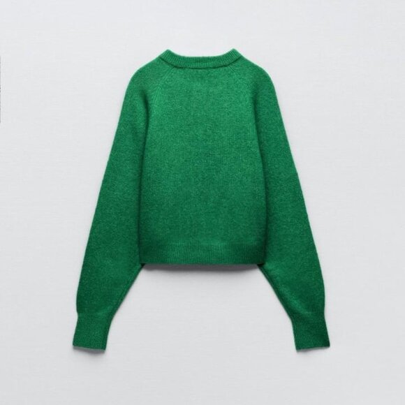 Green Zara Wool-Mix Bead Embellished Cropped Button-Front Sweater Cardigan (NWT) - Picture 3 of 10